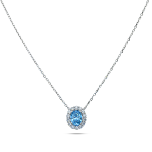 สร้อยคอจี้ทองคำขาว 18K พร้อมเพชรทรงรีสีน้ำเงินสดใส 2.38 กะรัต เพชรแฟนซีทรงรีที่เพาะเลี้ยงในห้องปฏิบัติการ - Product Image 1