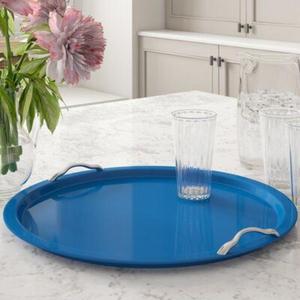 Grand plateau en émail bleu avec poignées Plateau décoratif pour la vaisselle Plateau à vaisselle en métal le plus tendance Plateaux d'appoint à bas prix - Product Image 1