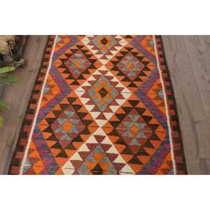 Tapis Kilim vintage 3,2x10,9 pi (99x332 cm), tapis turc orange à imprimé animal - Product Image 3
