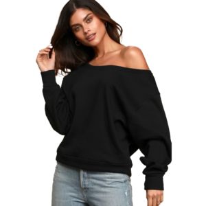 Venta al por mayor de sudadera de mujer con logotipo personalizado impreso nueva informal de manga larga cuello ancho 6XL cintura natural patrones de hombro - Product Image 1
