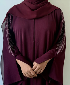 Luxury Beaded <b>Abaya</b> Design for Women Plain Body <b>Abaya</b> with Heavy Hand Bead work and Crystal Detailing Ideal for EID Ramadhan - Product Image 4