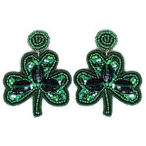 Pendientes de sombrero del Día de San Patricio Sombrero bordado Pendientes de sombrero de trébol de la India Pendientes hechos a mano para mujeres y niñas - Product Image 2