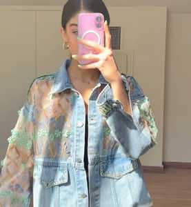 Chaqueta Vaquera de Mezclilla para Mujer, Estilo Informal, Lisa, de Manga Larga, Transpirable y Ecológica, a la Moda para Invierno - Product Image 4