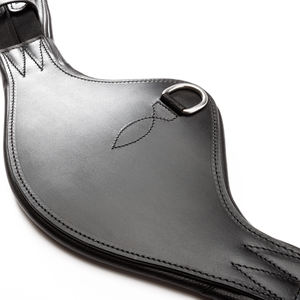 Sangle de dressage anatomique en cuir noir de haute qualité, boucles à rouleaux en acier inoxydable, anneau en D central, design profilé ADIBA - Product Image 2