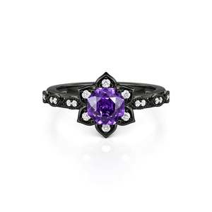 Jeulia Gothic Black Infinity <b>Ring</b> with Purple Rose Cut Flower Gemstone - Product Image 1