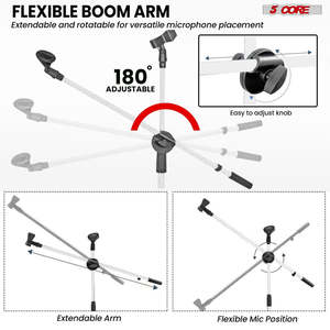 5 Core Mic Stand Floor Height Adjustable <b>Tripod</b> Microphone Stands w Extending Telescoping Boom Arm - Product Image 3