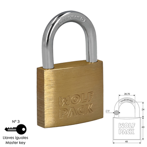 Lucchetto in Ottone ad Arco Normale con Chiavi Uguali 50 mm N. 3 Resistente per Impieghi Gravosi - Product Image 1