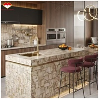 Pierre semi-précieuse de luxe en agate bleue, jaune et rose rétroéclairée pour panneau mural de villa et hôtel, table, îlot, comptoir