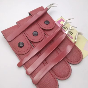 Pince à cils enduite de couleur rouge de qualité durable pince à cils en acier inoxydable volume semi-incurvé pince à cils à 45 degrés - Product Image 1