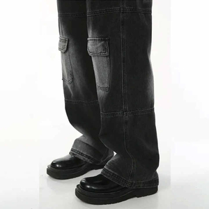 กางเกงยีนส์ขาตรงแบบคลาสสิกสำหรับผู้ชายกางเกงยีนส์100% ผ้าฝ้ายสีดำทรงหลวมสไตล์สตรีท - Product Image 6