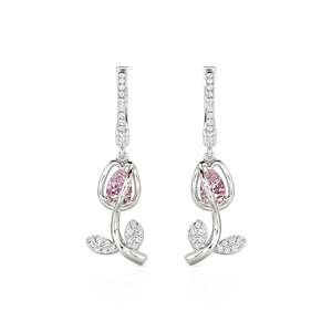 Boucles d'oreilles clous Jeulia en argent sterling, motif tulipe, avec pierre en zircon rose - Product Image 1