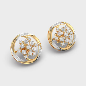 Boucles d'oreilles clous de luxe rondes à motifs floraux en diamant, en or rose/jaune/blanc 18 carats |   Fabricant de bijoux fins sur mesure OEM - Product Image 2