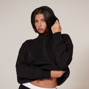 High Demand Black Premium Drop Shoulder Sudadera con capucha básica de gran tamaño para mujer Sudaderas con capucha antiarrugas y transpirables Sudadera con cremallera para mujer - Product Image 1