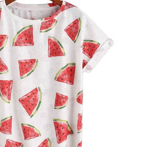 เสื้อยืดแขนสั้นลำลองสำหรับผู้หญิงผ้าฝ้ายพิมพ์ลายเต็มรูปแบบและเส้นใยไม้ไผ่ดีไซน์คลาสสิก - Product Image 6