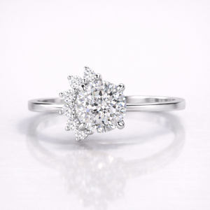 Portuguese Cut Moissanite Diamond Engagement <b>Ring</b> Elegant Sterling Silver Wedding Band - Product Image 4