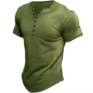 Customizable Wholesale Casual Slim Fit <b>Henley</b> <b>Shirt</b> Short Sleeve Muscle Wear Mens Gym T <b>Shirt</b> - Product Image 2