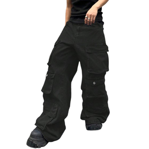 กางเกงยีนส์แบบถักทรงสตรีทไซส์พิเศษสำหรับผู้ชายชุดหลวมมีรูและดีไซน์แบบมีกระเป๋าหลายกระเป๋าสไตล์ลำลอง - Product Image 1