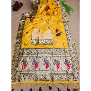 Banarasi Soft Silk Paithani Saree с причудливым meena & zari, переплетенным в butta и эксклюзивным zari pallu с причудливой расцветкой