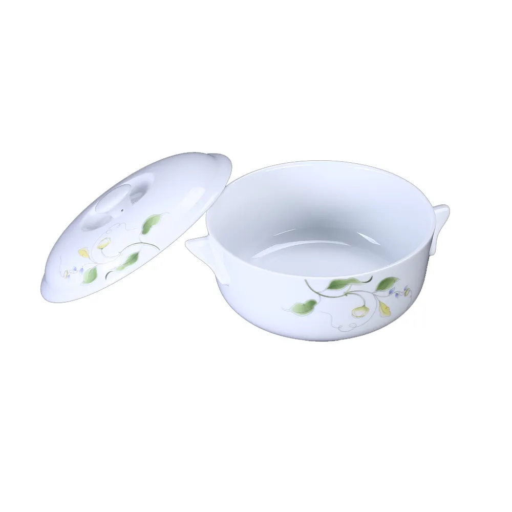 OEM 8''Bowl 와 귀 및 Lid 도자기 식기 Small 세라믹 Mixing Bowl 와 두 번 귀 및 Lid 대 한 과일 샐러드 및 Yougurt