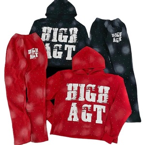 Custom Rhinestone Print Logo Sweatsuits Two Pieces Fleece Tracksuit Set <b>Oversized</b> <b>Joggers</b> Flared Sweatpants and Hoodie Set - Product Image 1