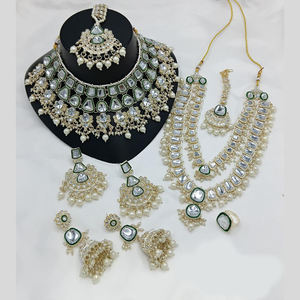 ชุดคอมโบสร้อยคอชุบทองชาติพันธุ์ที่ทันสมัยที่ทำด้วยมือหิน Meenakari ทำงาน Kundan และลูกปัดแฟชั่นนิสต้า - Product Image 3