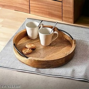 Plateau de service en bois rond fait à la main de style rural moderne Acacia multifonctionnel pour la fête Plateau à fruits écologique - Product Image 6