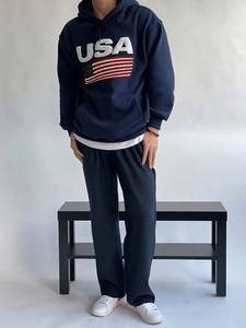 Sweat à capuche personnalisé pour hommes avec drapeau américain, broderie de lettres, doublure thermique d'automne, col à capuche style rue, sérigraphie numérique - Product Image 3