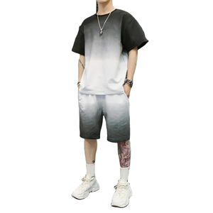 Dip Dye Casual <b>Set</b> Summer Streetwear Unisex T-Shirt & Shorts Comfortable Washed 100% Cotton New Arrival Men <b>Twin</b> <b>Sets</b> - Product Image 2