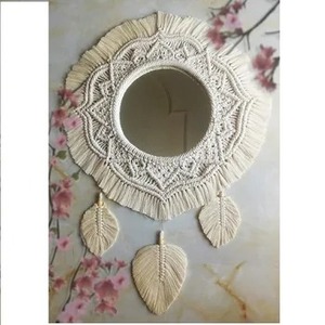 Tenture murale en miroir macramé fait à la main élégante décoration Boho tapisserie d'art tissé en corde de coton pour décoration murale intérieure de maison élégante - Product Image 3