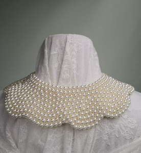 Collier tendance en perles crème avec fausses perles, bandana à franges détachable en perles - Product Image 2