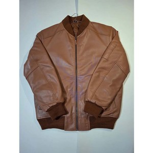 Men's Brown Bomber Leather <b>Jacket</b> With Fleece Collar Stylish Outerwear - Product Image 4