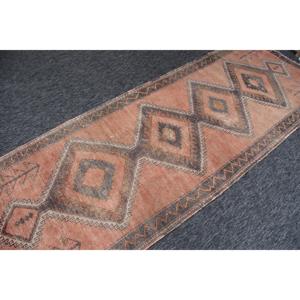 พรมตุรกี ขนาด 3.37x9.5 ฟุต ลายเรขาคณิตสีส้ม ทำจากขนสัตว์ - Product Image 2