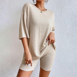 Conjunto de cuello redondo de manga corta de Color sólido informal para mujer 2025, decoración con cremallera y cuello levantado, nueva colección de verano - Product Image 4