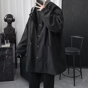 Giacca di tela trapuntata con cappuccio Casual da uomo Spiv a prova di vento con bottone in corno a modello solido lunga stagione autunnale rilassata tinta tinta unita - Product Image 2