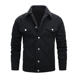 Veste en jean pour homme écologique personnalisée - 100% coton, coupe-vent, respirante, antibactérienne, doublure en fausse fourrure, lavage à l'acide, devant droit - Product Image 1