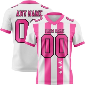 เสื้อฟุตบอลอเมริกันสีขาวชมพูพรีเมียม ผ้าตาข่ายระบายอากาศดี  รับผลิตตามสั่ง สี โลโก้ ชื่อ หมายเลข  ขายส่ง - Product Image 1