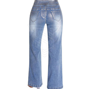 100% coton grande taille femmes coupe skinny jean pantalon taille moyenne devant plat Style décontracté pour une utilisation en plein air et vêtements d'entraînement - Product Image 2