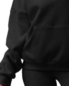 Sweat-shirt en molleton surdimensionné à demi-zip noir pour femme, pull décontracté chaud d'hiver avec poche kangourou, haut doux et confortable - Product Image 5