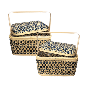 Paniers de rangement rectangulaires en bambou tissés à la main avec de beaux motifs de fleurs panier de rangement de fruits fonctionnel panier-cadeau - Product Image 1