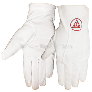 GANTS MASONIC REGALIA COTON BLANC AVEC BRODERIE MACHINE ROUGE & JAUNE - Product Image 6