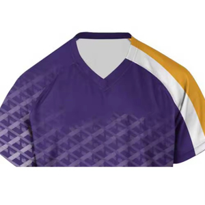 All Seasons Adult <b>Fit</b> Custom Purple Geometric Print <b>V</b>-Neck Short Sleeve Jersey Unisex Quick Dry Sublimation Sport Shirt - Product Image 2