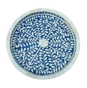 Plateau de service en incrustation d'os motif floral artistique plateau de service en incrustation d'os fait à la main artisans indiens pour servir du café - Product Image 2