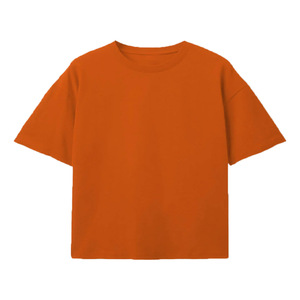 Camiseta Larga de Manga Media con Cuello Redondo para Mujer, Talla Grande, 100% Algodón Orgánico, Transpirable, Ecológica, Color Naranja - Product Image 1