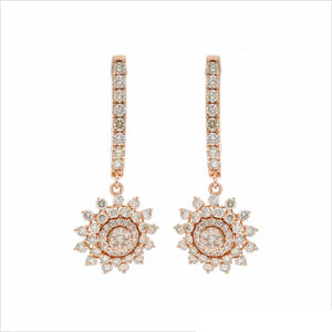 Pendientes de diamantes Sunburst florales de oro rosa de 14K, juego de pavé brillante, diamantes brillantes, joyería de piedra natural con diseño de gota - Product Image 1