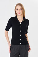 Cárdigan de punto con cuello en V para mujer, manga tres cuartos, botones en la parte delantera, color sólido, estilo minimalista, para todas las estaciones