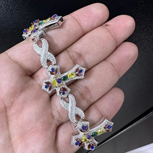 RB Gems Personnalisé 925 Sterling Silver Hip Hop Style VVS Moissanite Gemstone Bracelet Croix Glacé Cubain Lien Chaîne Fine Charme Bijoux - Product Image 4