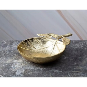 Plateau en métal au design élégant de feuilles Plateau de service à fruits rond de taille personnalisée Grossiste indien de style rustique - Product Image 2