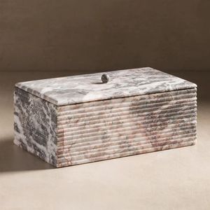 PRIX DE GROS Boîte de rangement décorative moderniste en onyx avec accents dorés Boîte de luxe blanche et dorée pour l'organisation de la maison - Product Image 4