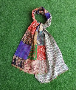 vintage silk kantha patchwork ladies stole vintage kantha muffler assorted color 45x180 cm <b>scarves</b> fine stich silk neck <b>scarf</b> - Product Image 3