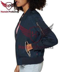 Chaqueta bomber de satén de piel de oveja Reversible de estilo otoñal para mujer, cremallera OEM personalizada de talla grande con bolsillos inferiores, tejido - Product Image 4